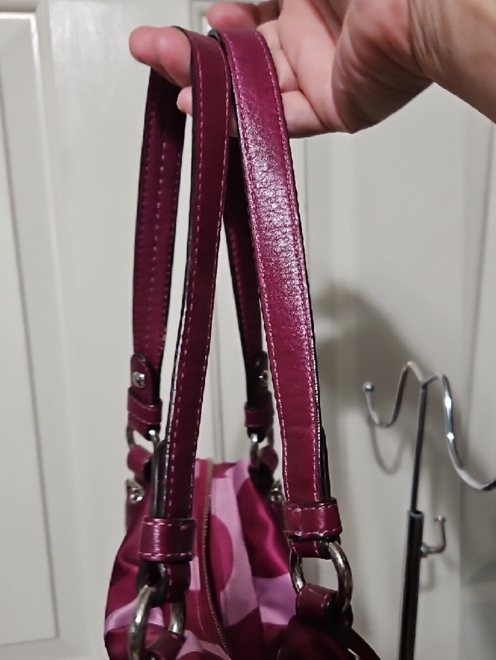 Coach EUC Op Art Riley Pink and Magenta Satin Satchel Shoulder Bag - Picture 5 of 12